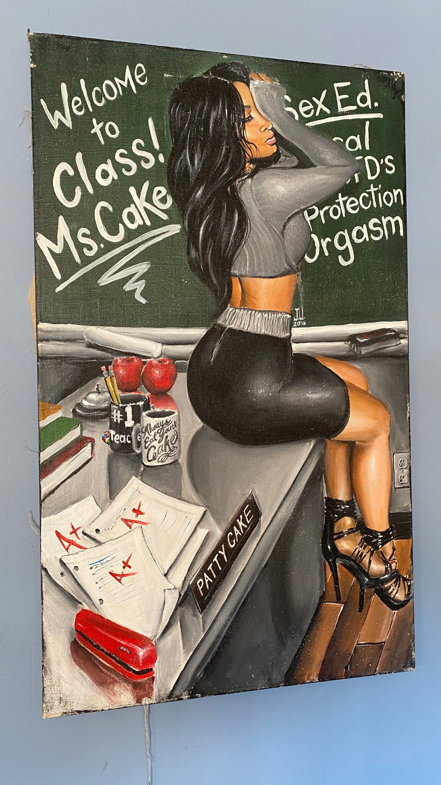 Ms Cake 2016 Original Acrylic Painting by Jeremy Worst Fun wall decor pinup art rare funny teacher nsfw
