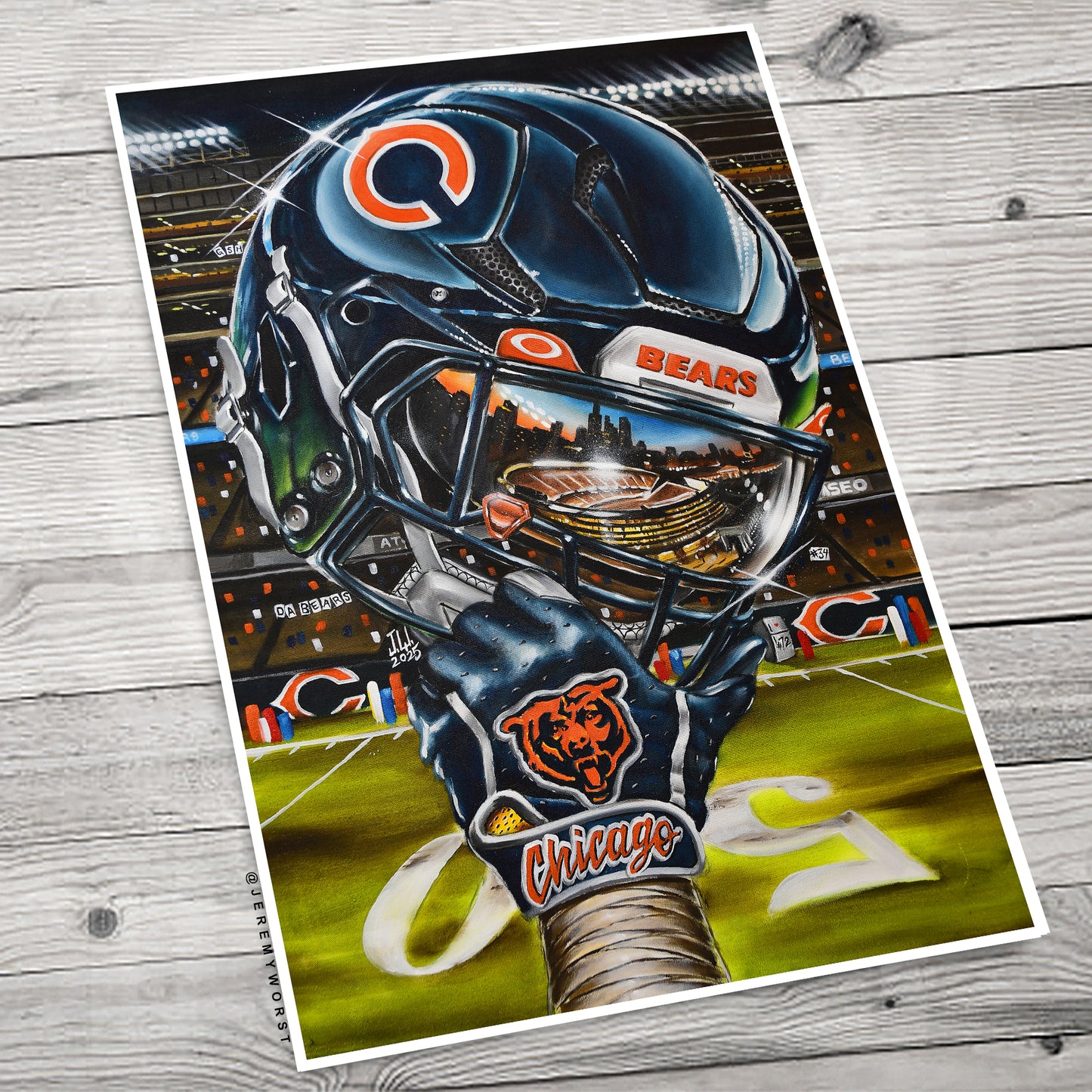DA BEARS Chicago Painting by Jeremy Worst 2025 Sports Football Canvas Print Artwork helmet Nfl Football