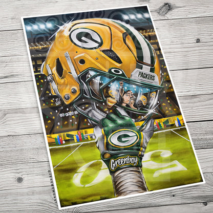 Greenbay Go Pack Go Painting by Jeremy Worst 2025 Sports Football Canvas Print Artwork helmet Nfl Football