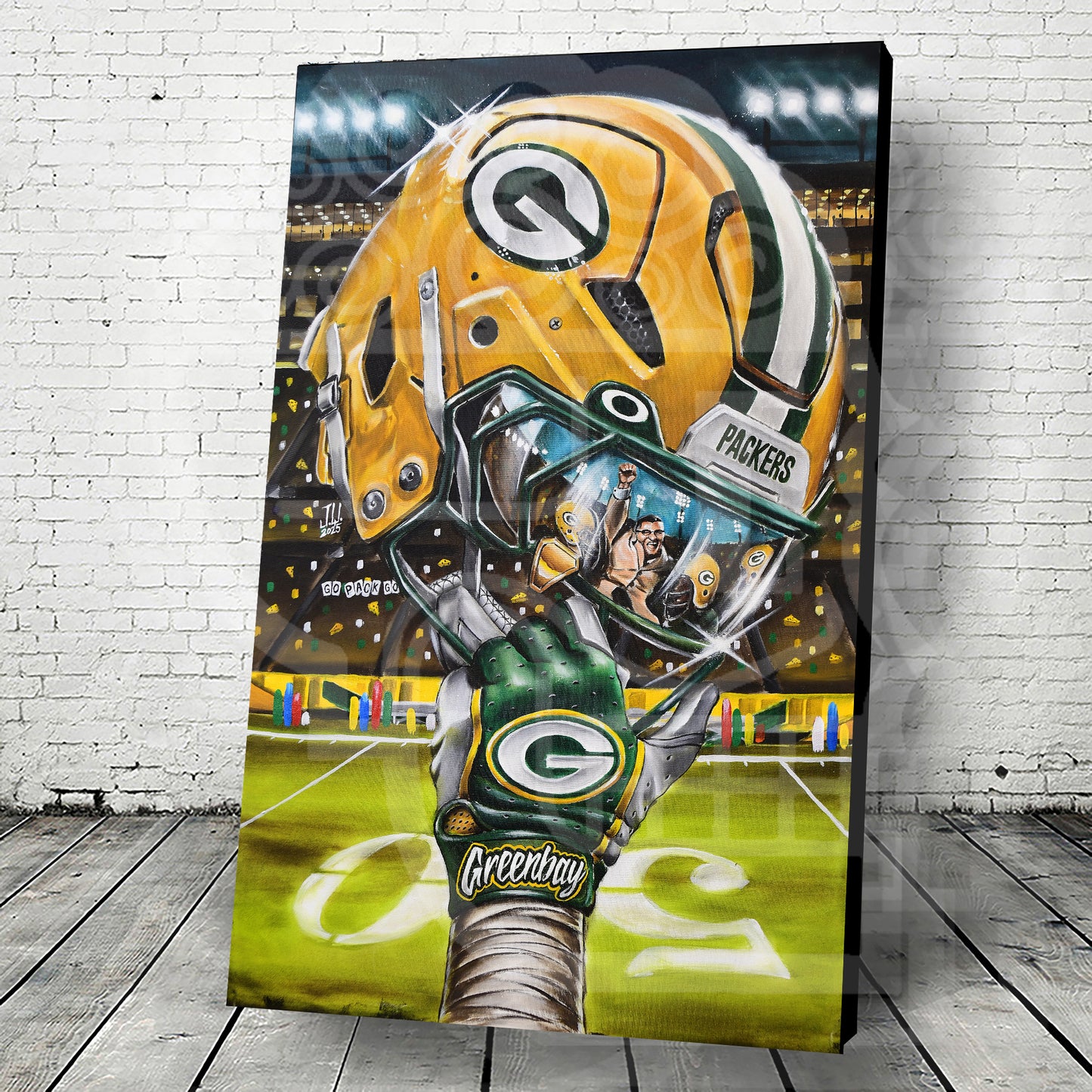 Greenbay Go Pack Go Painting by Jeremy Worst 2025 Sports Football Canvas Print Artwork helmet Nfl Football