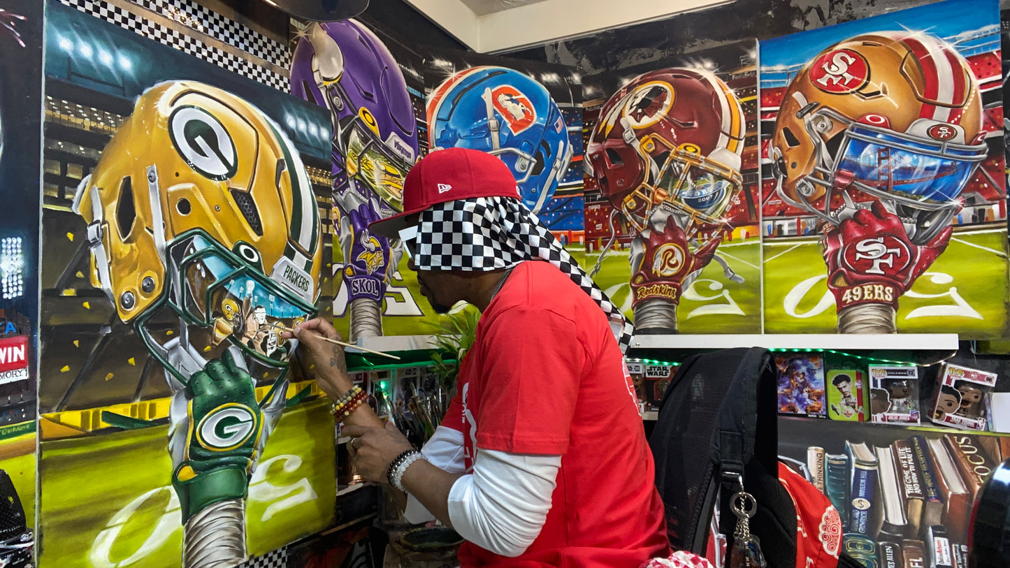 Greenbay Go Pack Go Painting by Jeremy Worst 2025 Sports Football Canvas Print Artwork helmet Nfl Football