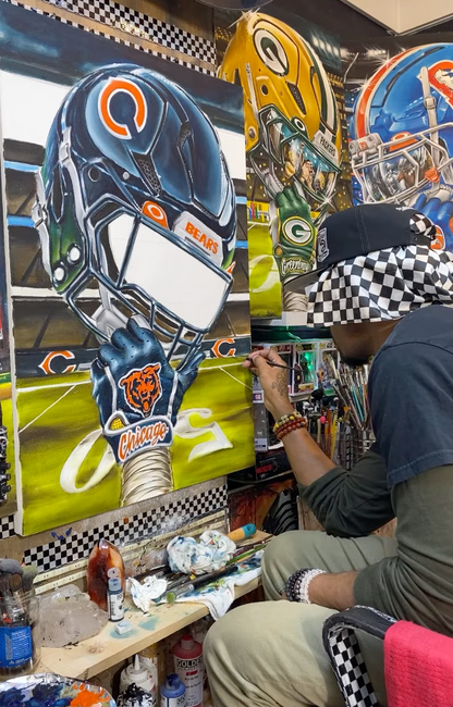 DA BEARS Chicago Painting by Jeremy Worst 2025 Sports Football Canvas Print Artwork helmet Nfl Football