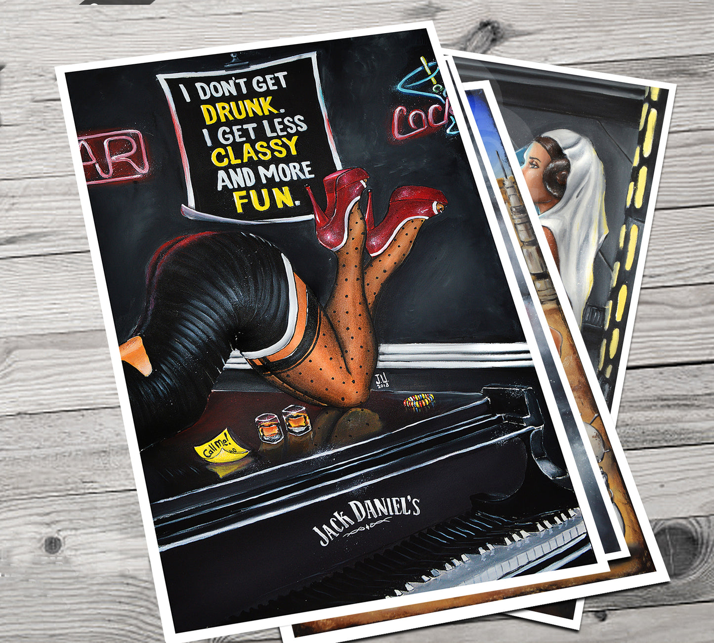 JEREMY WORST Call Me Sexy Canvas Wall Whiskey Decanter Bottle Barrel Piano Artwork Print woman NSFW Pinup gift Glass Sign