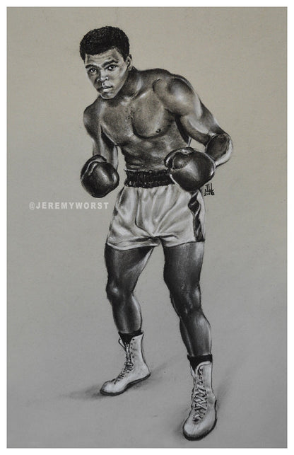 JEREMY WORST " Ali " Sketch Artwork Signed Fine Art Print Great gift Cassius Clay nsfw