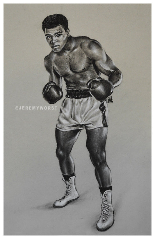 JEREMY WORST " Ali " Sketch Artwork Signed Fine Art Print Great gift Cassius Clay nsfw