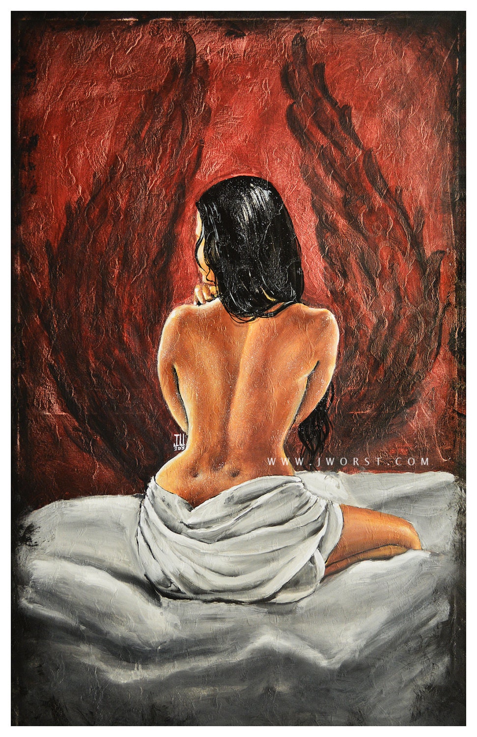 JEREMY WORST Wings Fairy sexy girl back open legs Artwork Signed Print
