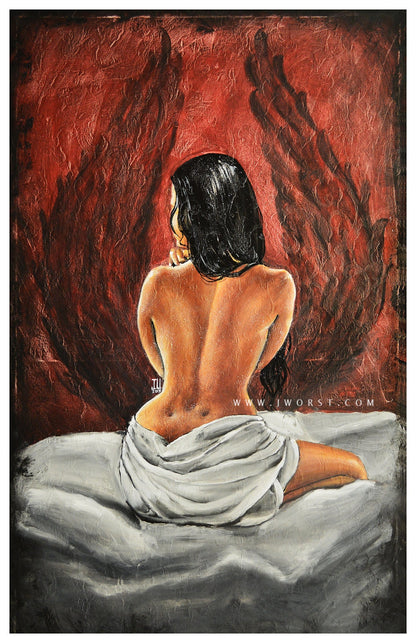 JEREMY WORST Wings Fairy sexy girl back open legs Artwork Signed Print