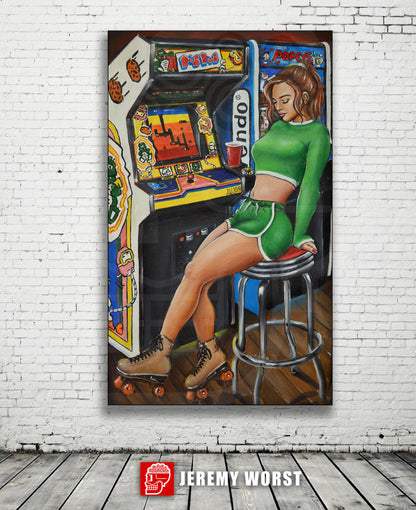 JEREMY WORST DigDug Retro Arcade painting Artwork poster roller skates