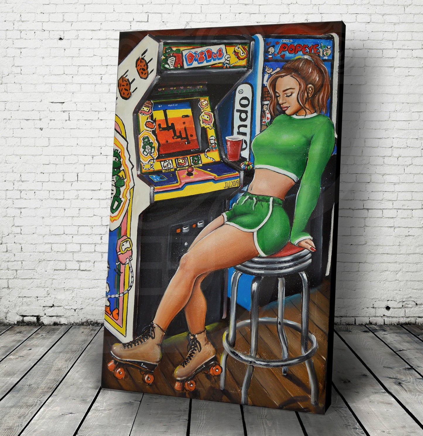 JEREMY WORST DigDug Retro Arcade painting Artwork poster roller skates