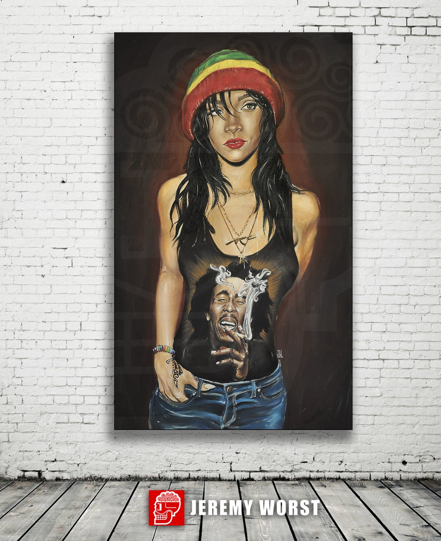 JEREMY WORST Rasta RiRi Rihanna Print Original Artwork Signed anime  sticker
