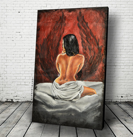 JEREMY WORST Wings Fairy sexy girl back open legs Artwork Signed Print