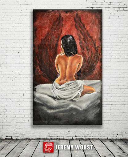 JEREMY WORST Wings Fairy sexy girl back open legs Artwork Signed Print