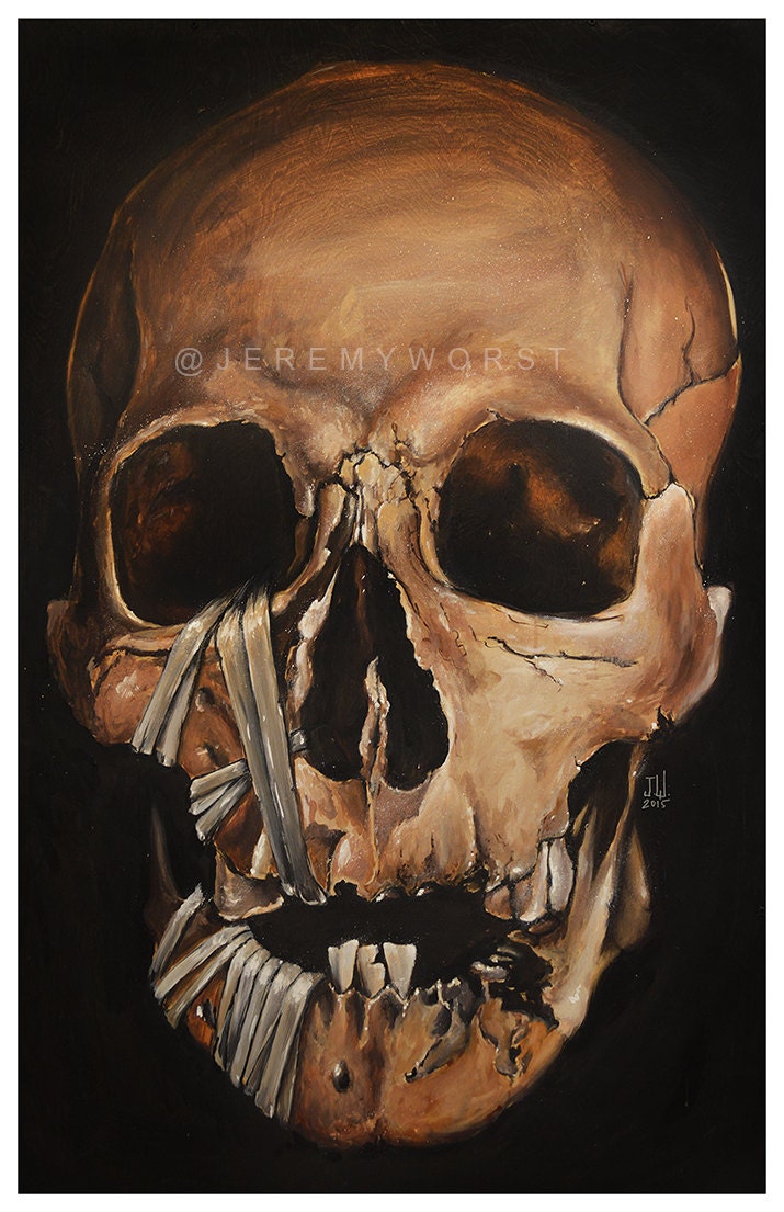 JEREMY WORST Skull 2015 Canvas print skulls zombie painting Artwork Signed large poster dark Gothic grunge creepy