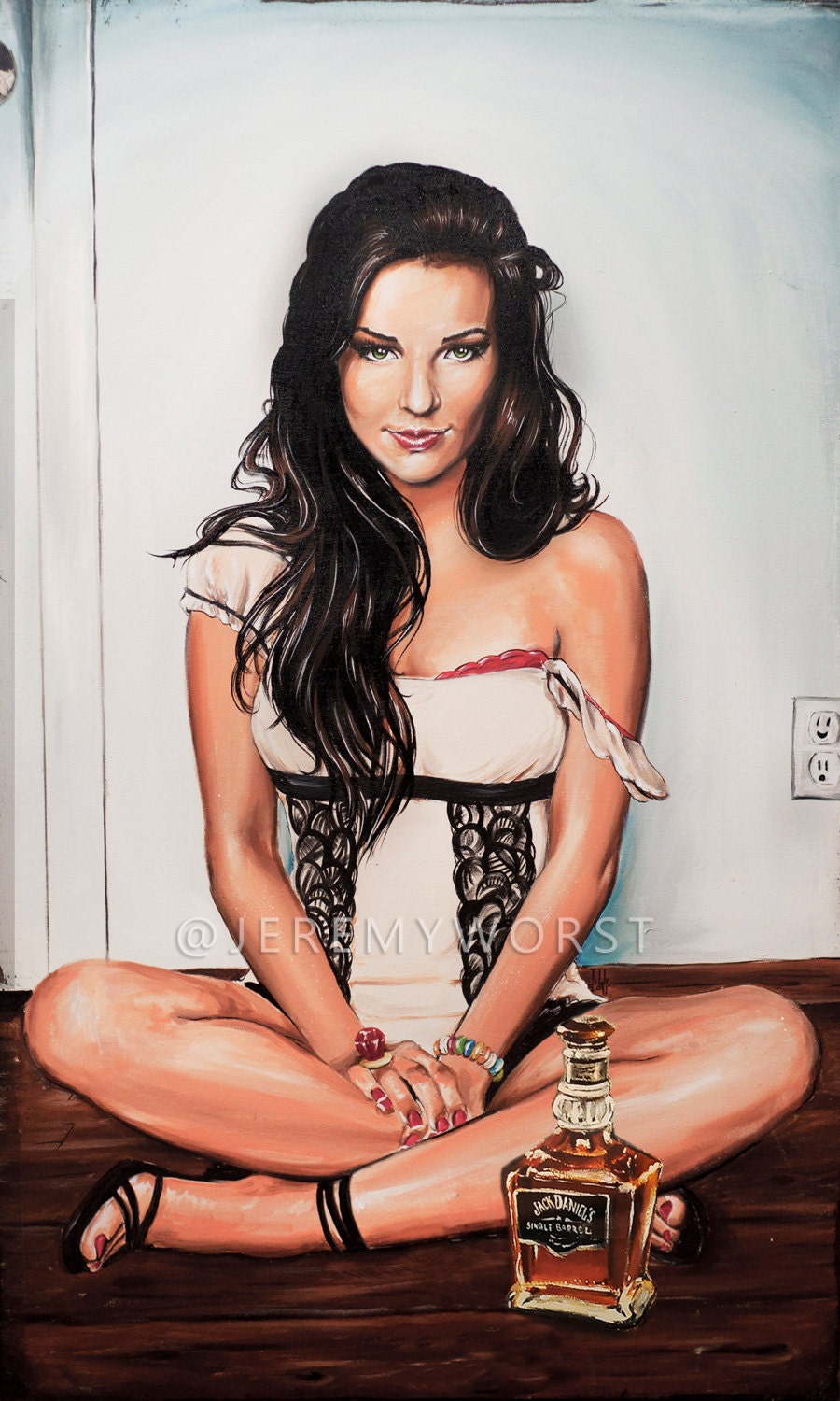 NEW JEREMY WORST Spin the Bottle Jack Artwork Canvas alcohol Signed Print Fine art Print  Woman Dress night gown nsfw jewelry Original