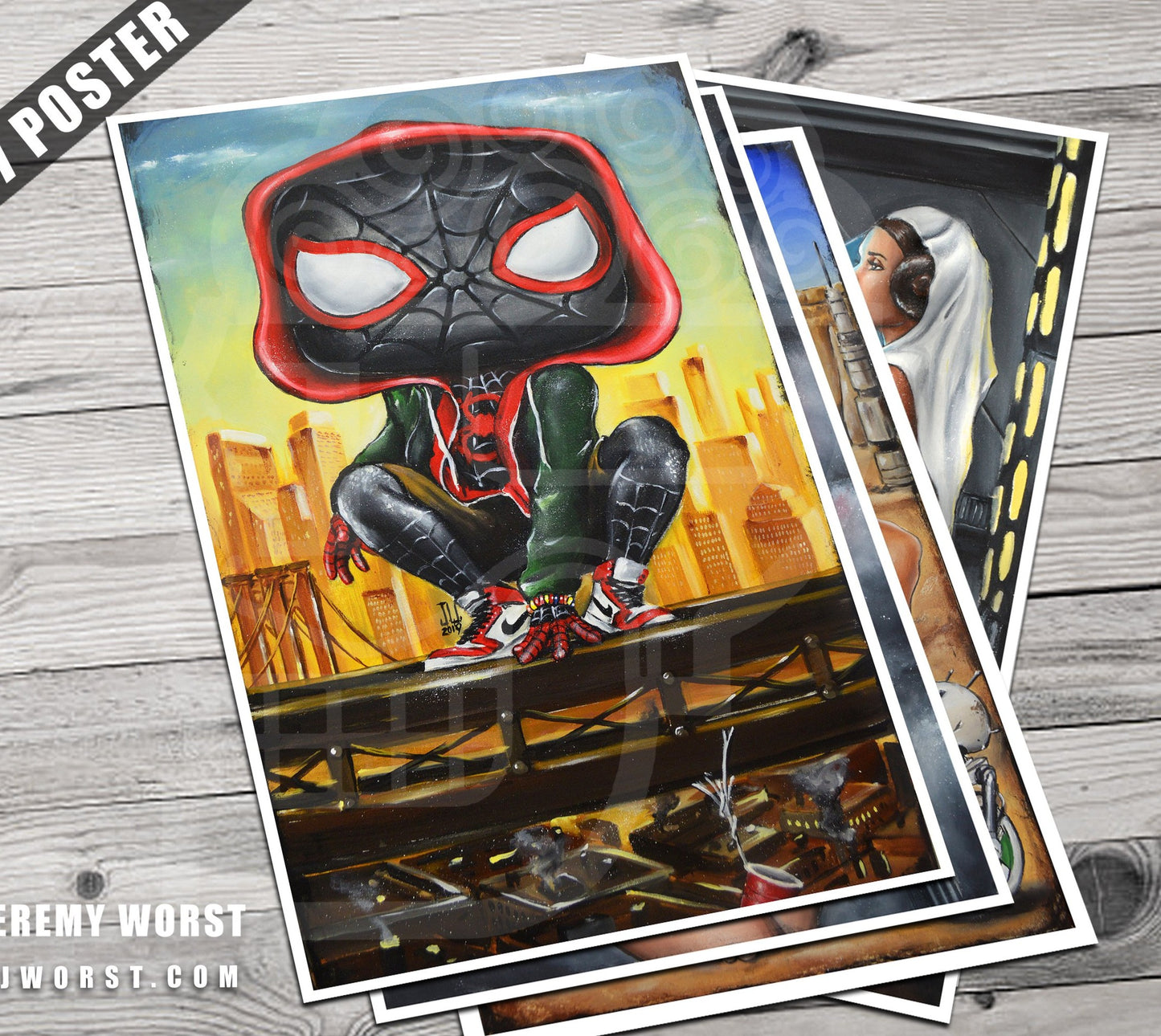 Miles Pop Morales Jeremy Worst Spiderman avengers marvel comics painting fan art graffiti city urban original funko black custom funko pop