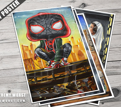 Miles Pop Morales Jeremy Worst Spiderman avengers marvel comics painting fan art graffiti city urban original funko black custom funko pop