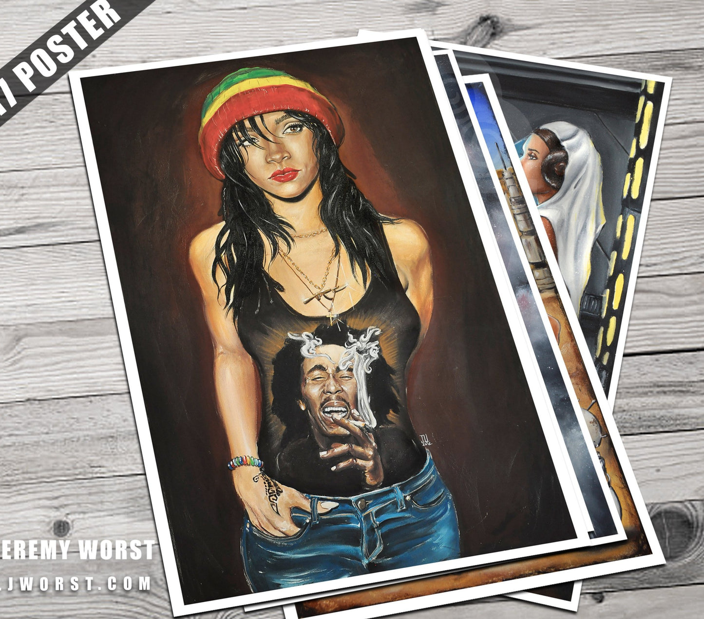 JEREMY WORST Rasta RiRi Rihanna Print Original Artwork Signed anime  sticker