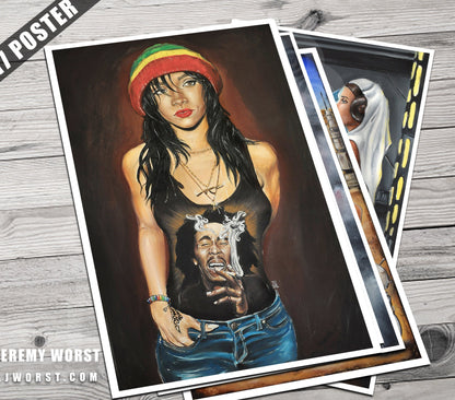 JEREMY WORST Rasta RiRi Rihanna Print Original Artwork Signed anime  sticker